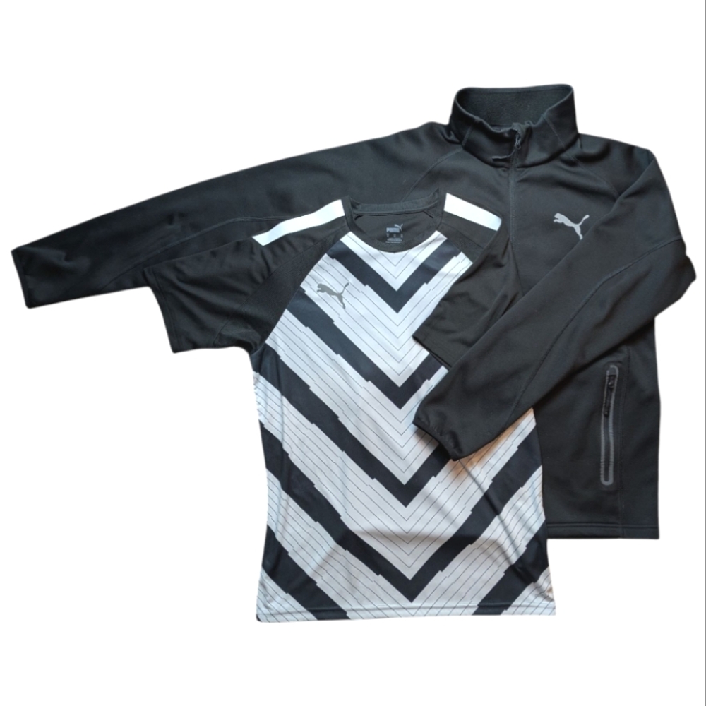 Puma Zip Up Light Black Jacket & Black White Tech T-Shirt Bundle Men's Medium